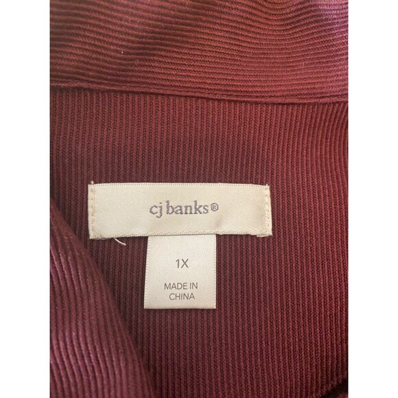 CJ Banks Womens Burgundy Button-Up Jacket Size with Pockets 1X - Picture 4 of 11